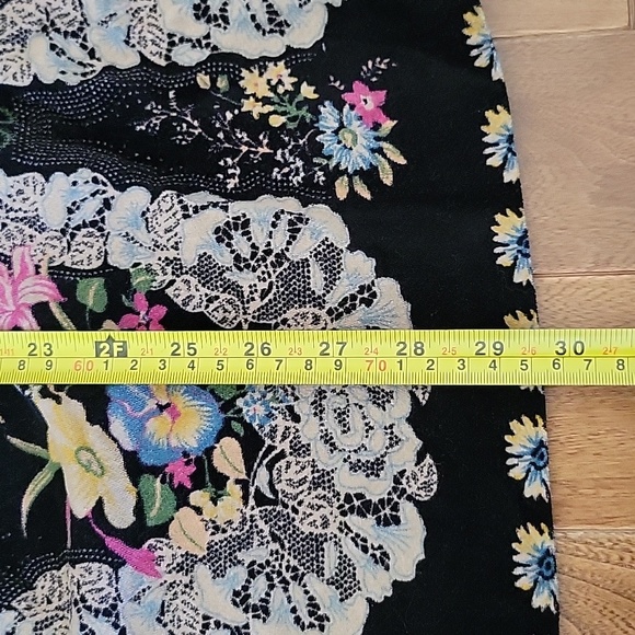 Free People Velvet Black Print Top with Sheer Trumpet Bell Sleeve Black 8 - Picture 10 of 10